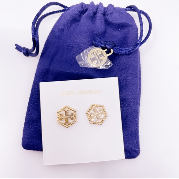 Milgrain Hex Stud Earrings - Picture 2 of 9